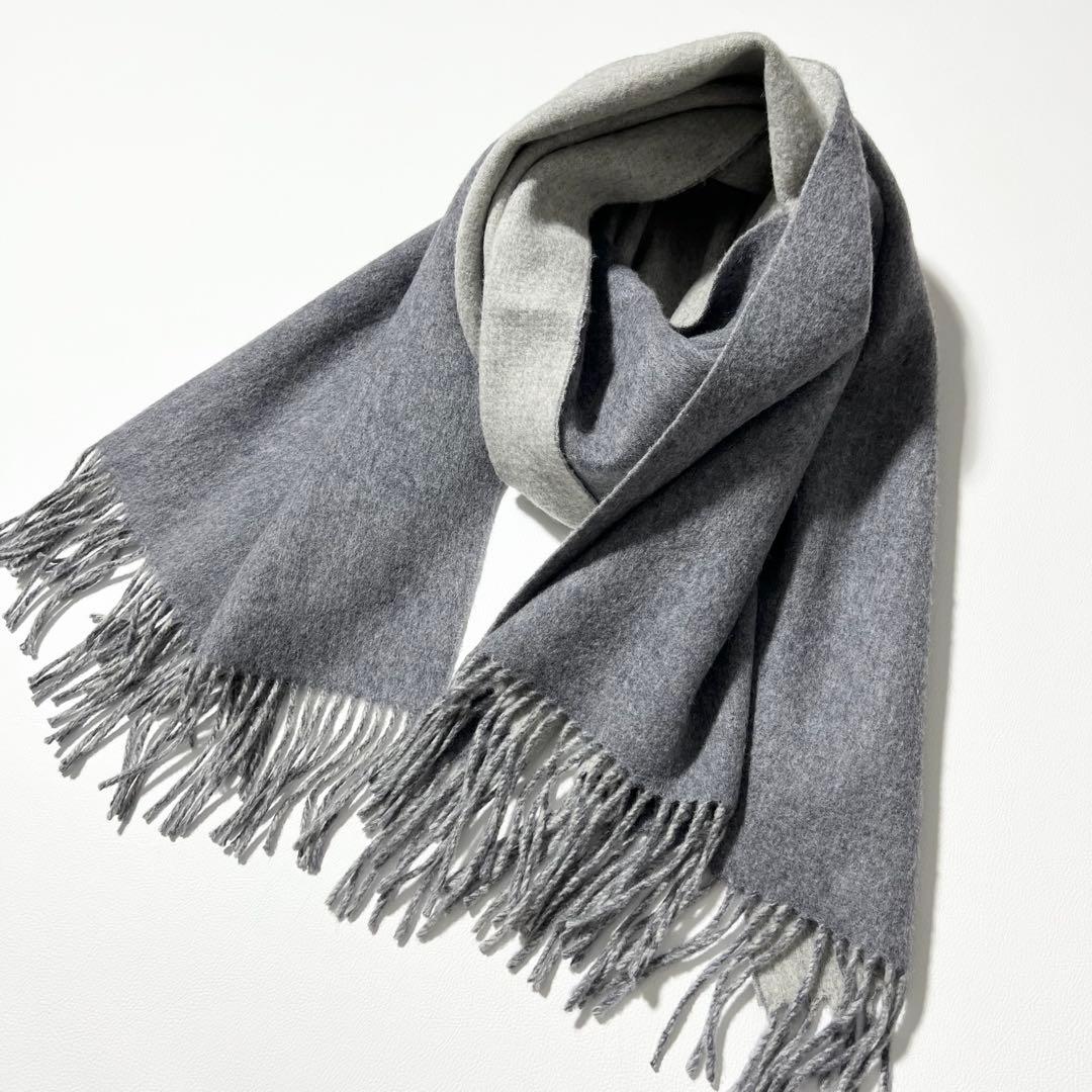 3376【美品】ジョンストンズ　大判ストール バイカラー カシミヤ100％ 厚手