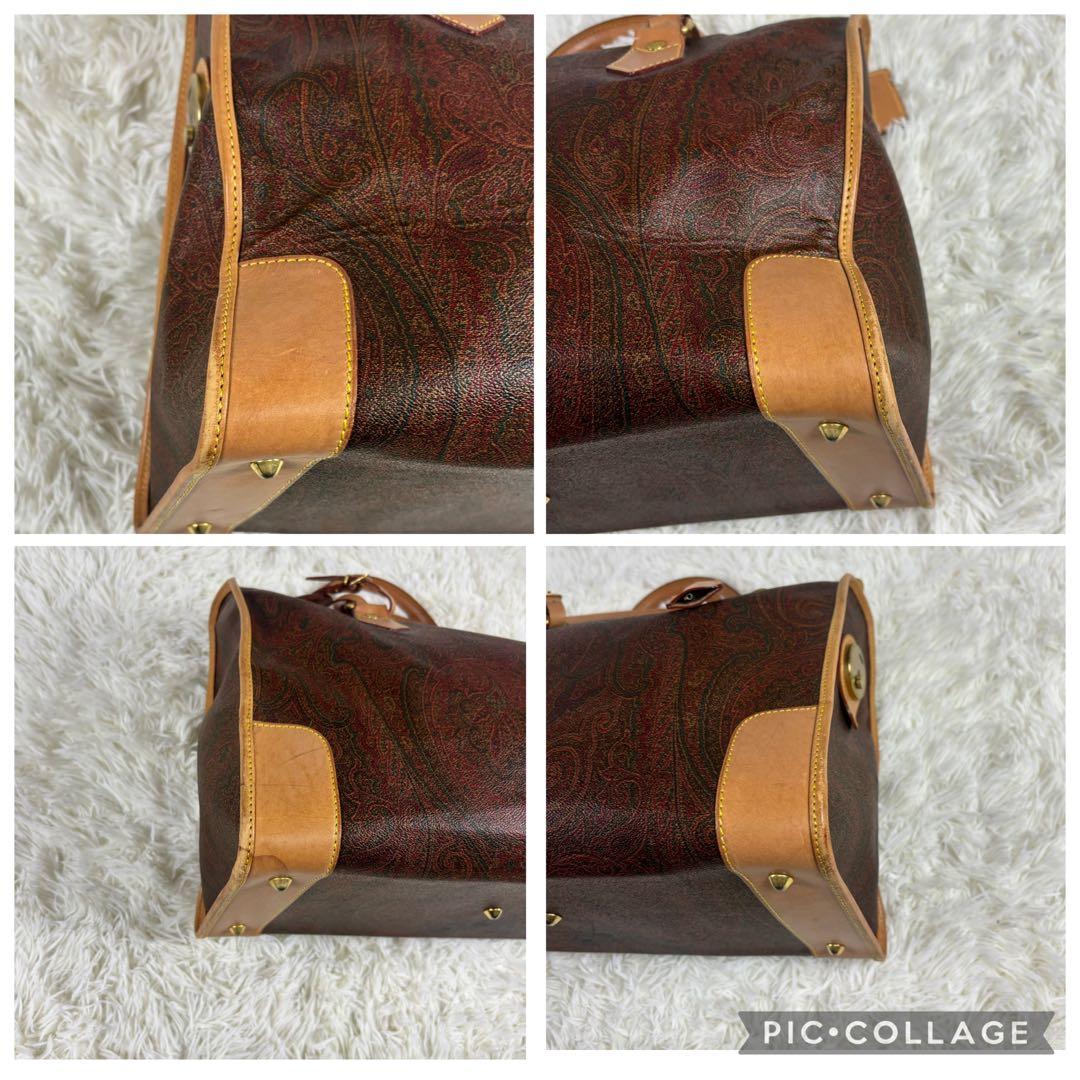 Etro エトロ　ボストンバッグ　千鳥柄　南京錠　ゴールド金具