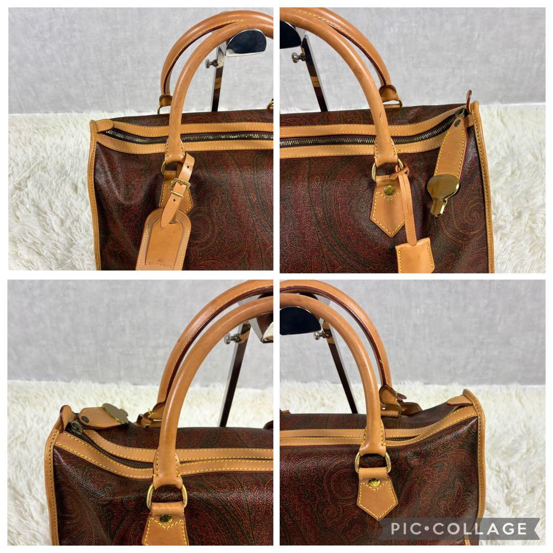 Etro エトロ　ボストンバッグ　千鳥柄　南京錠　ゴールド金具