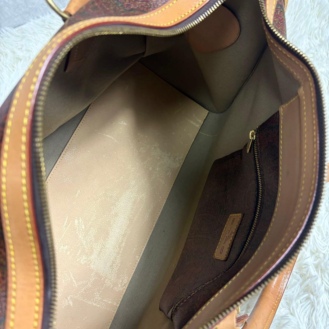 Etro エトロ　ボストンバッグ　千鳥柄　南京錠　ゴールド金具