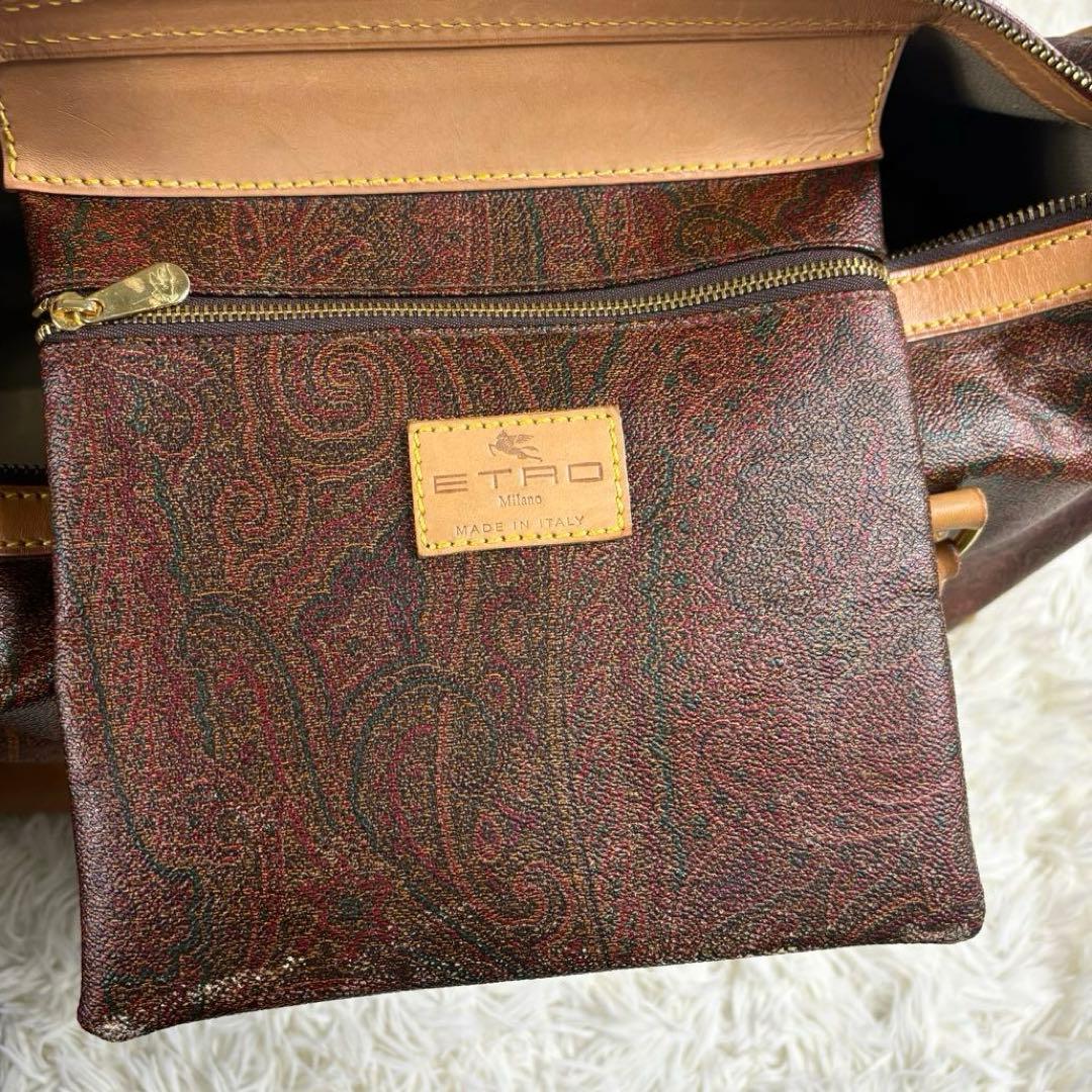 Etro エトロ　ボストンバッグ　千鳥柄　南京錠　ゴールド金具
