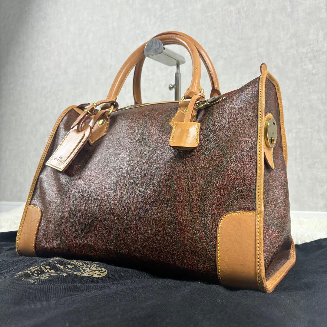 Etro エトロ　ボストンバッグ　千鳥柄　南京錠　ゴールド金具