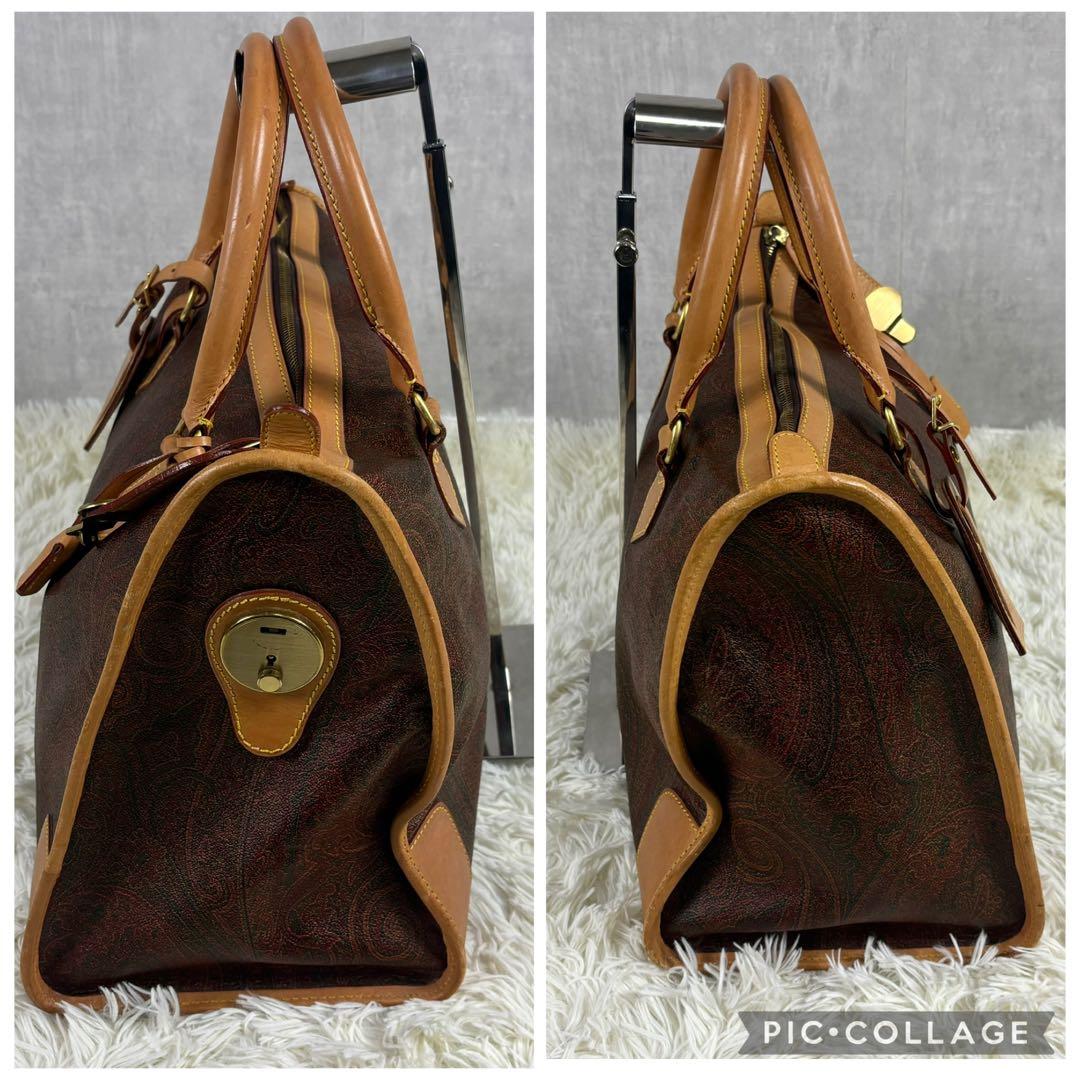 Etro エトロ　ボストンバッグ　千鳥柄　南京錠　ゴールド金具