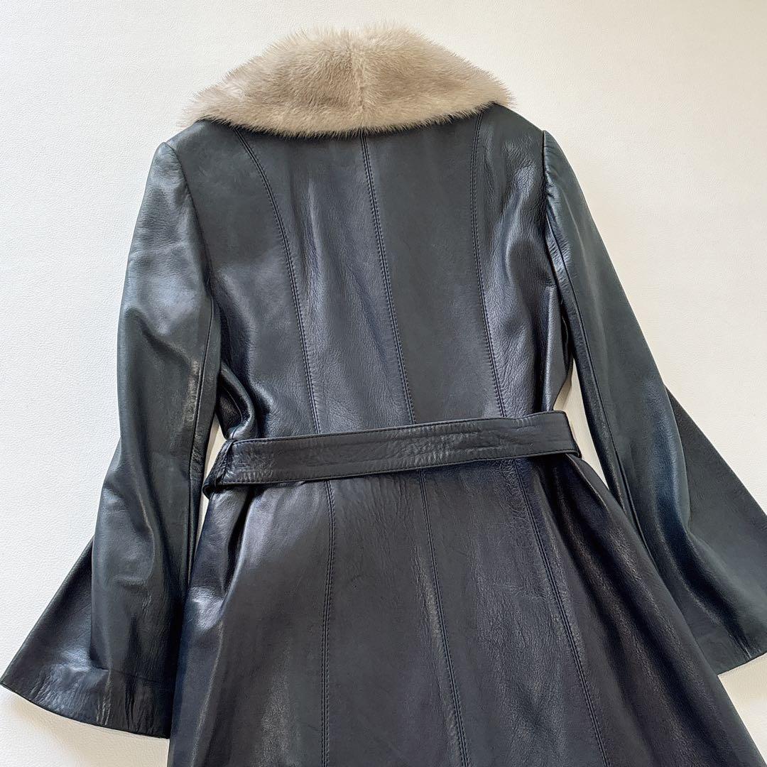 ANGEL LEATHER 日本製　リアルファー　レザー ロングコート ベルト付