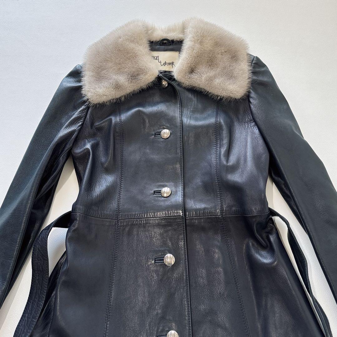 ANGEL LEATHER 日本製　リアルファー　レザー ロングコート ベルト付