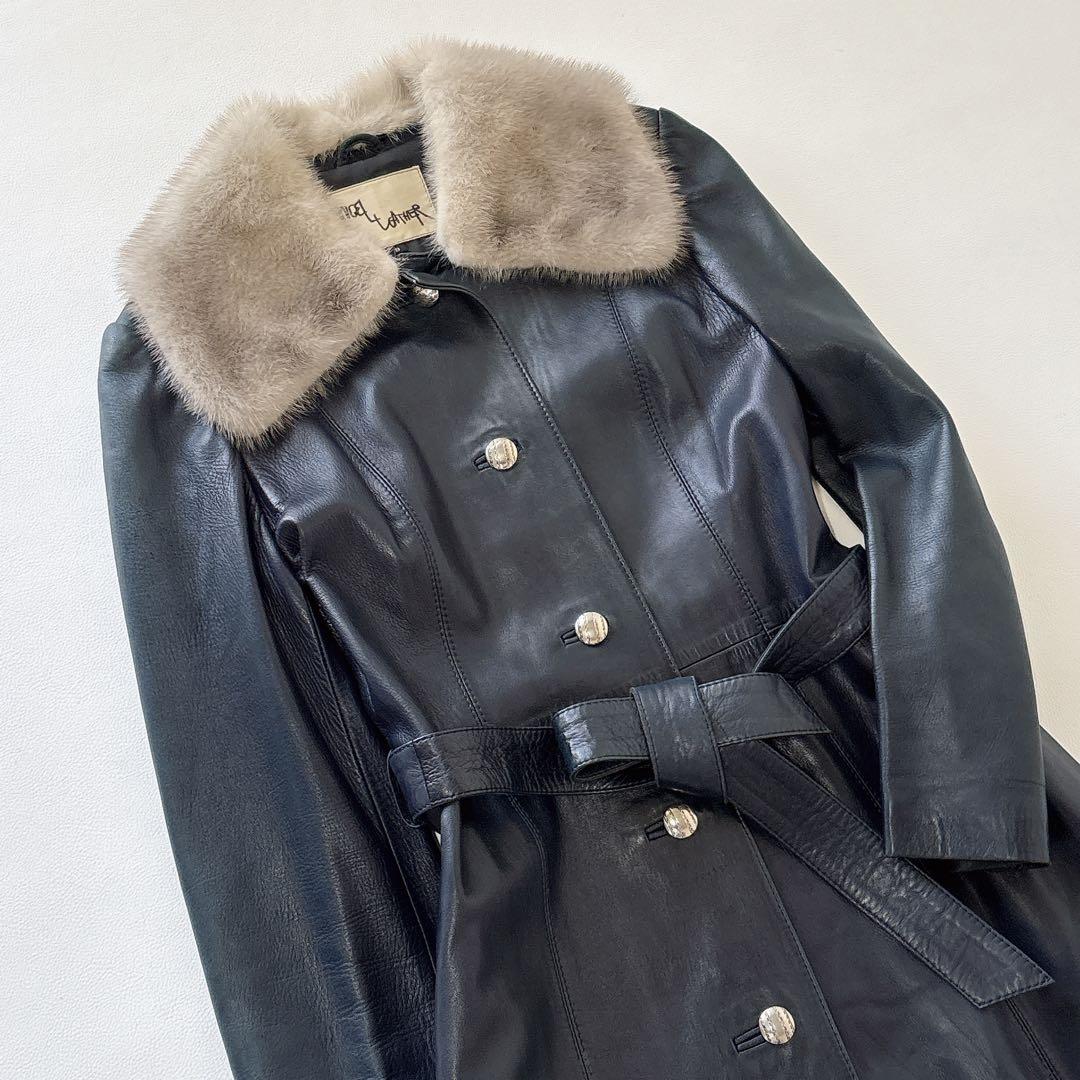 ANGEL LEATHER 日本製　リアルファー　レザー ロングコート ベルト付