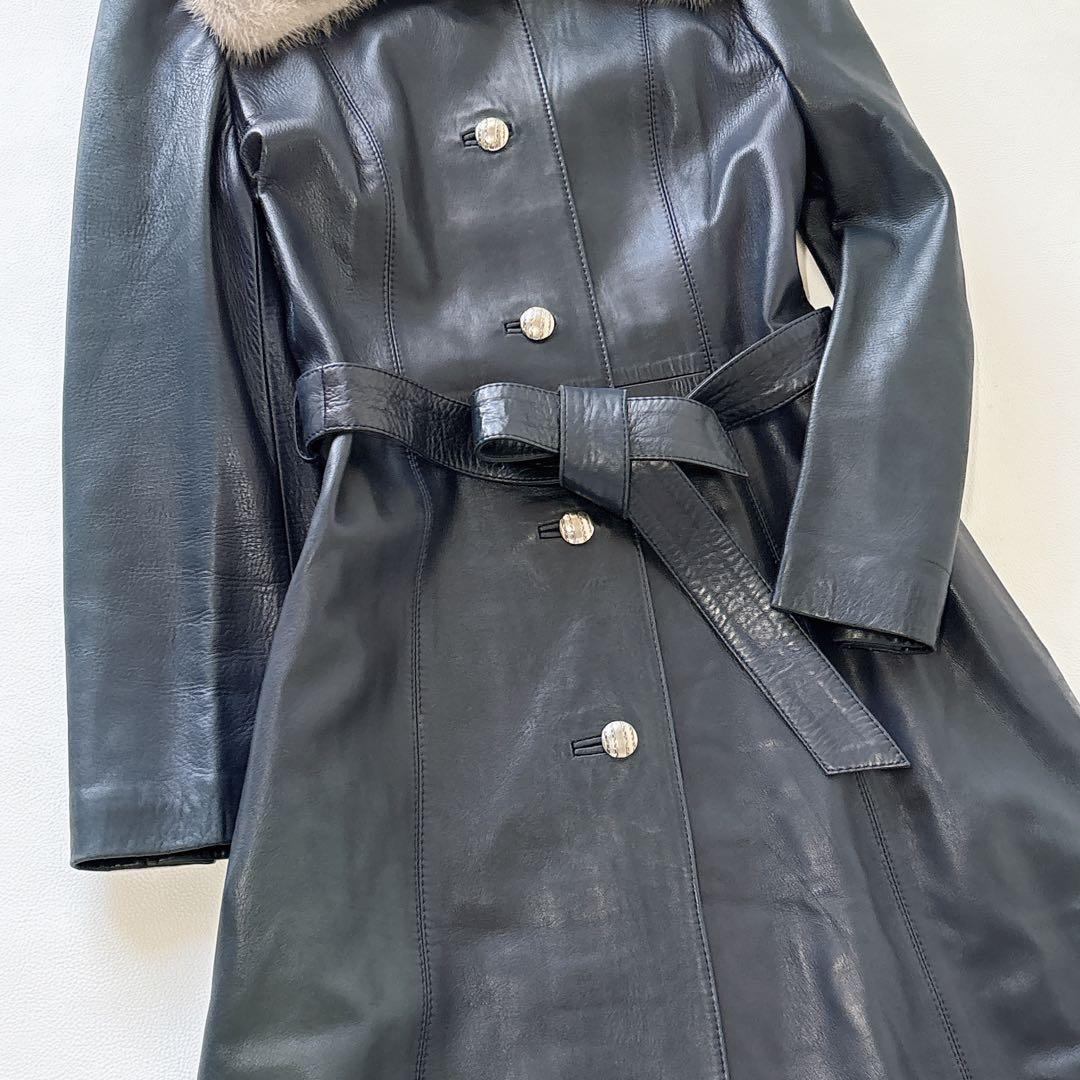 ANGEL LEATHER 日本製　リアルファー　レザー ロングコート ベルト付