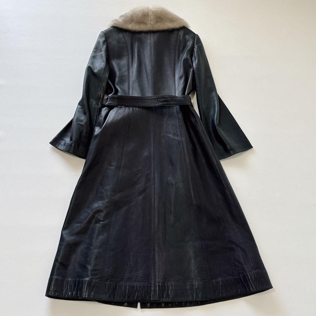 ANGEL LEATHER 日本製　リアルファー　レザー ロングコート ベルト付