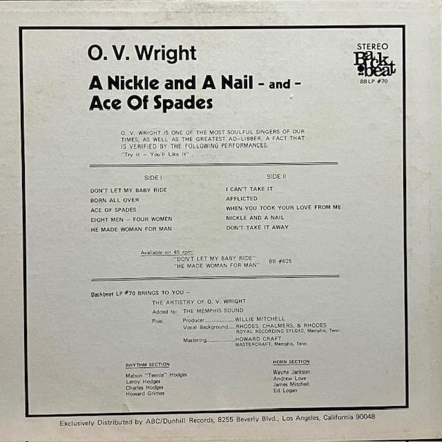 ソウル　O. V. Wright 　A Nickle and A Nail