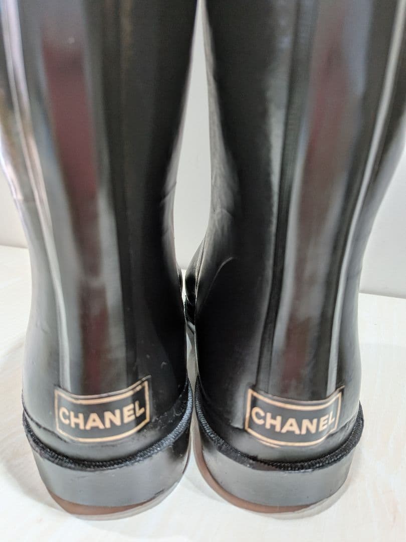 CHANEL　シャネルレインブーツ　ヴィンテージ　 長靴　黒ロングブーツ