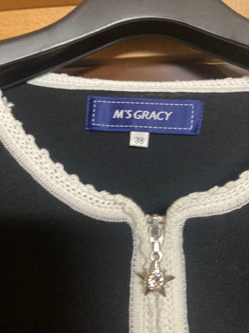 M'S GRACY 星刺繍 カーディガン 38 前ジップ 中古