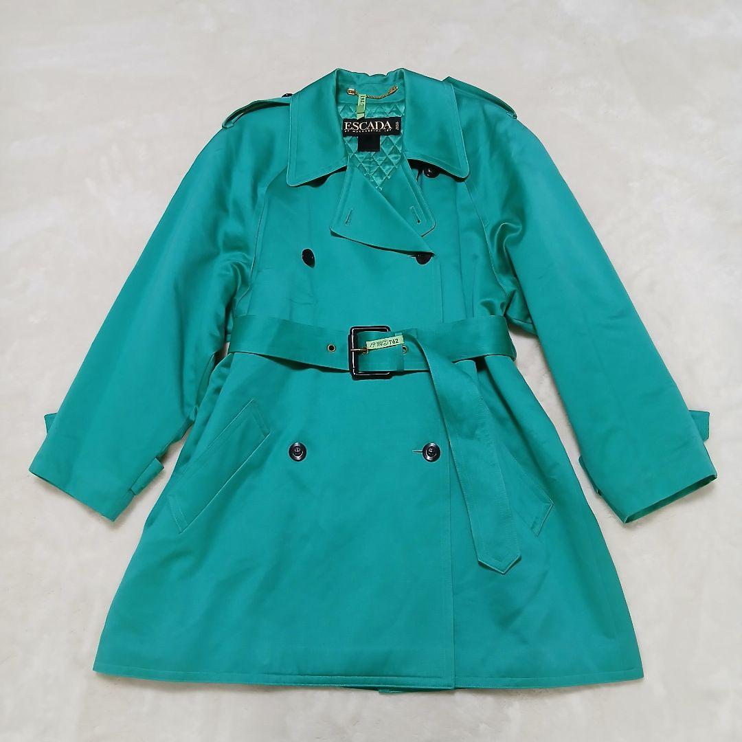 【希少色】ESCADA ベルト付トレンチコート 中綿入り ターコイズグリーン