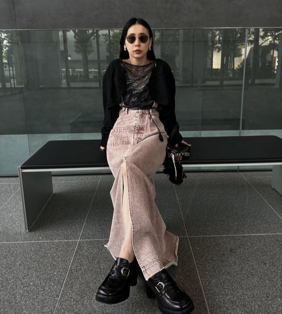 スカート MEDI INVERT SUSPENDER DENIM SKIRT ameri