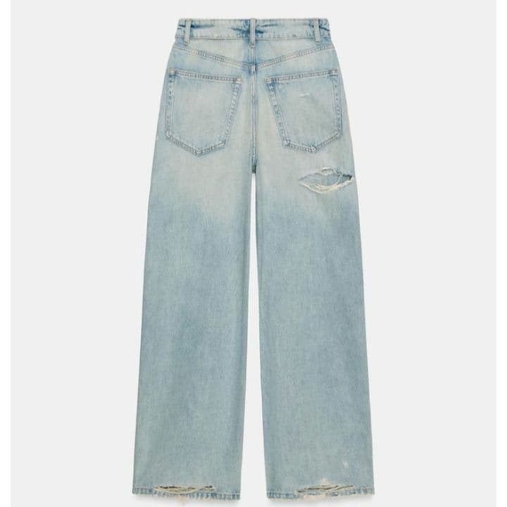 【最安値】ZARA TRF ミッドライズ折り返しウエストデニムパンツ 34 完売