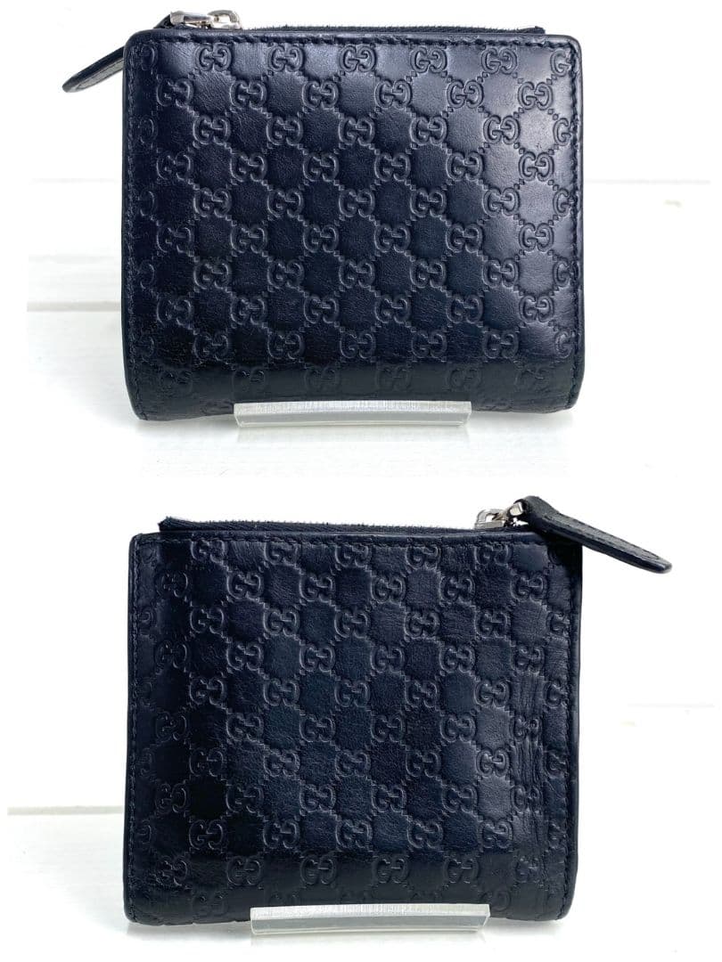 ✨️美品 GUCCI 二つ折り財布 マイクロシマ エンボス レザー 黒