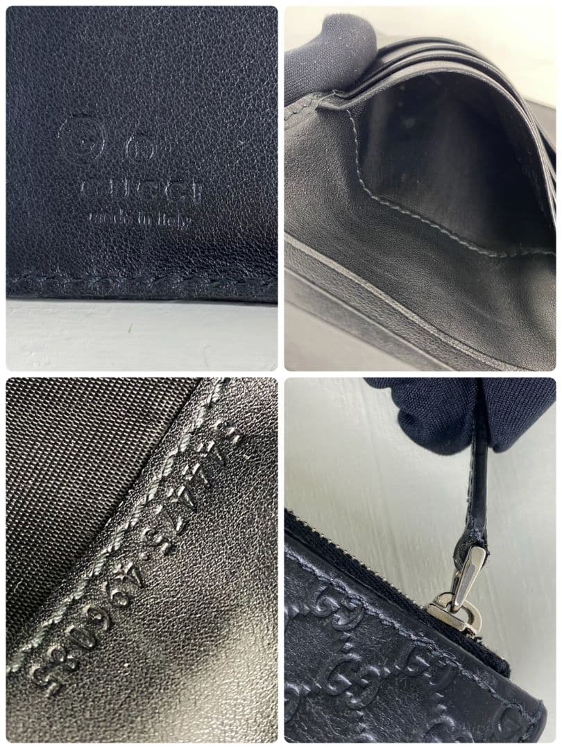 ✨️美品 GUCCI 二つ折り財布 マイクロシマ エンボス レザー 黒