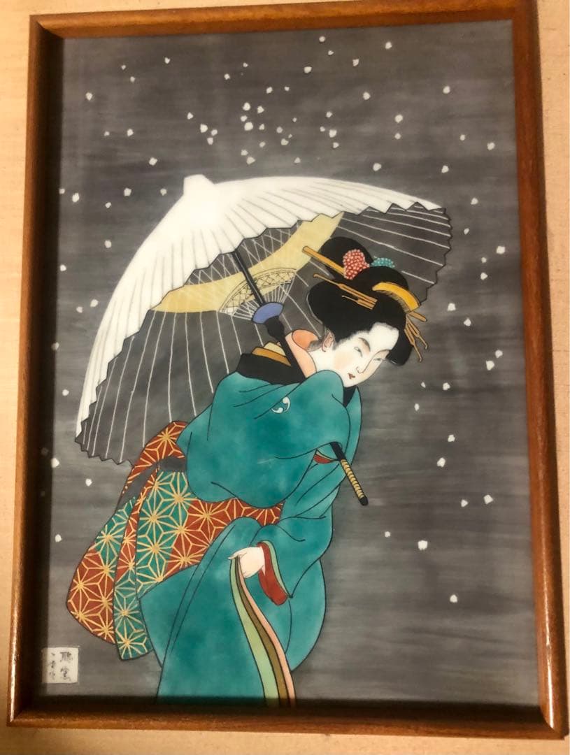 聡窯　辻一堂作　浮世絵　掛け軸　有田焼　絵画