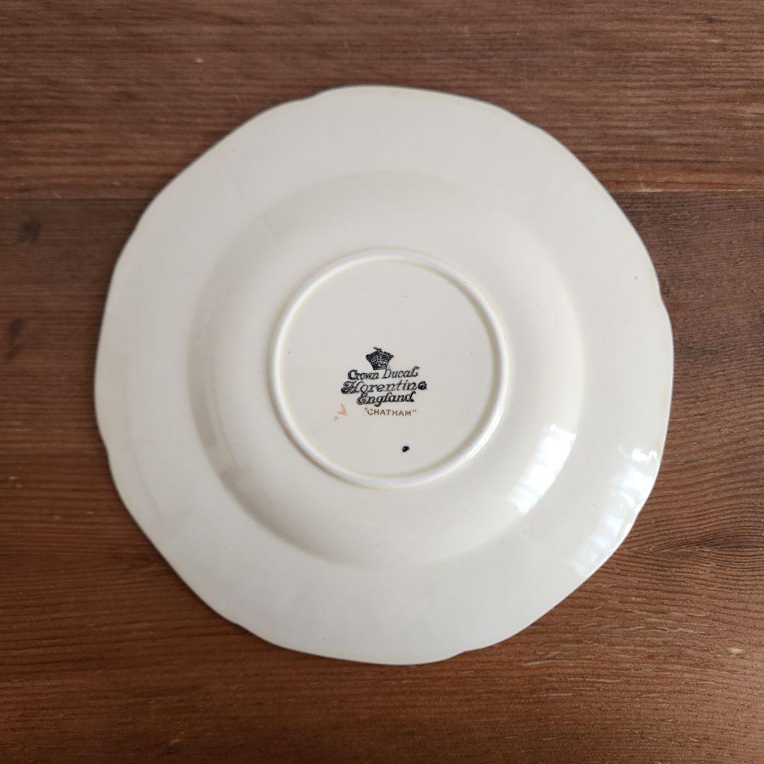 イギリス アンティーク スープ皿 2客 セット Crown Dual 花柄