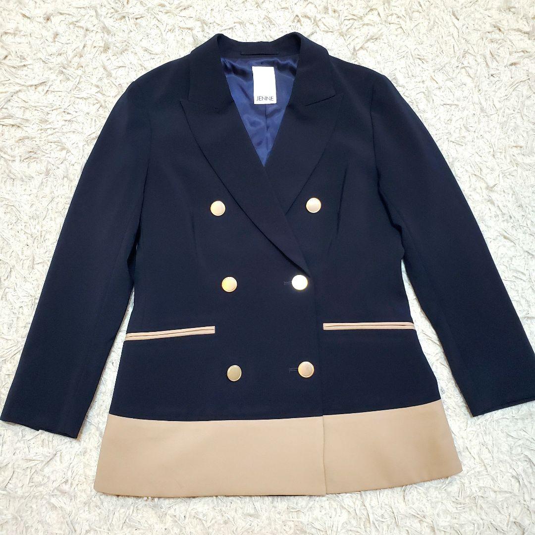 JENNE 極美品 近年 バイカラージャケット ネイビー 金ボタン