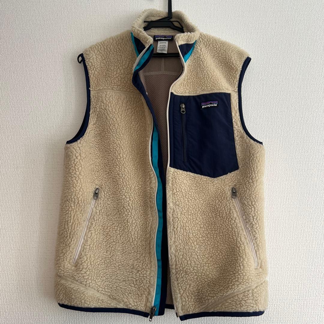 Patagonia フリース ベスト M ベージュ/ネイビー