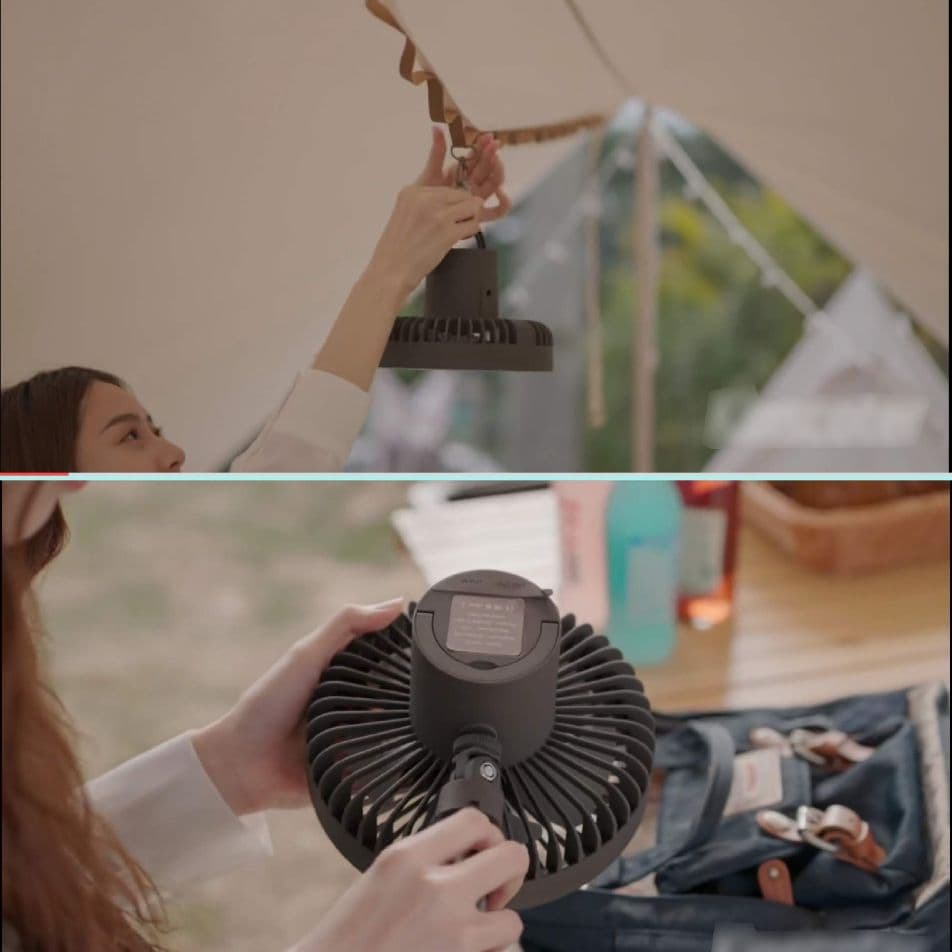【防災　地震対策】キャンプ扇風機　(白)　LED照明付　  USB扇風機　車中泊