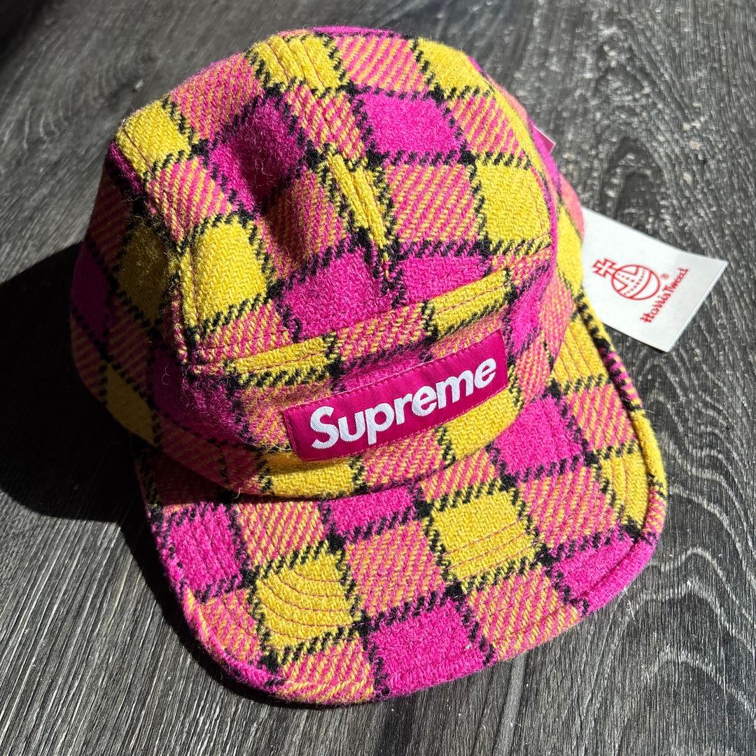 シュプリームHarris Tweed Camp Cap PINK PLAID
