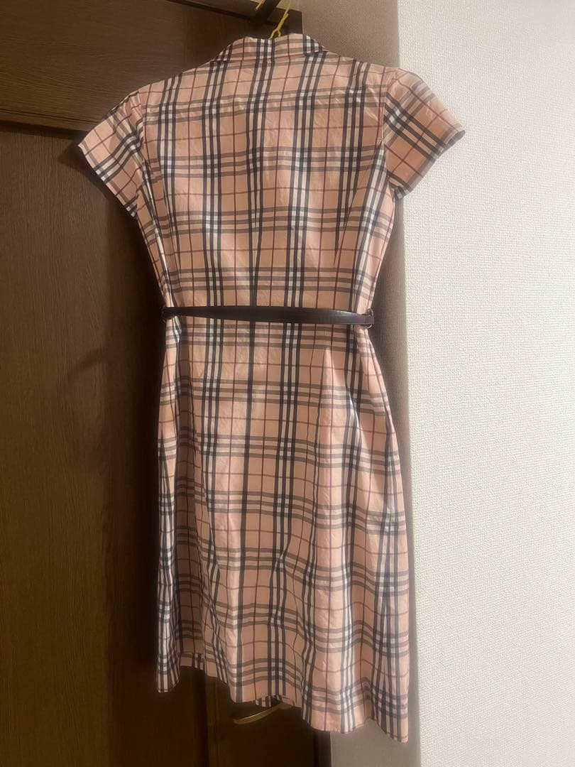 BURBERRY チェック柄 半袖ワンピース ウエストベルト付き