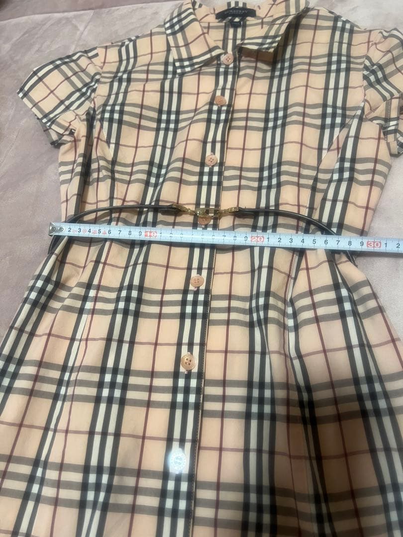 BURBERRY チェック柄 半袖ワンピース ウエストベルト付き