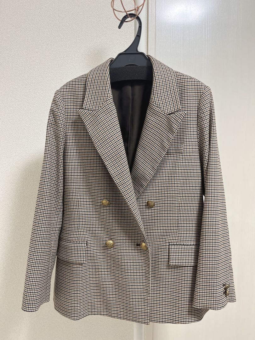 【美品】Mila Owen 金釦2サイズチェックダブルブレザージャケット