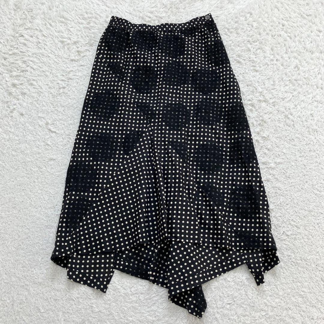 極美品✨イッセイミヤケ スカート 変形 アシンメトリー 切り替え ドット柄 黒