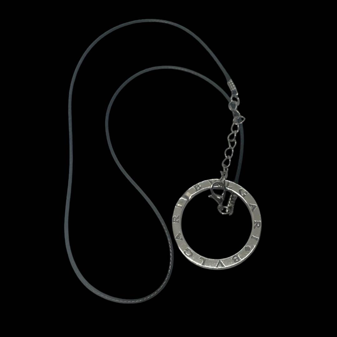 BVLGARI ロゴサークル ネックレス キーリング 革紐付き