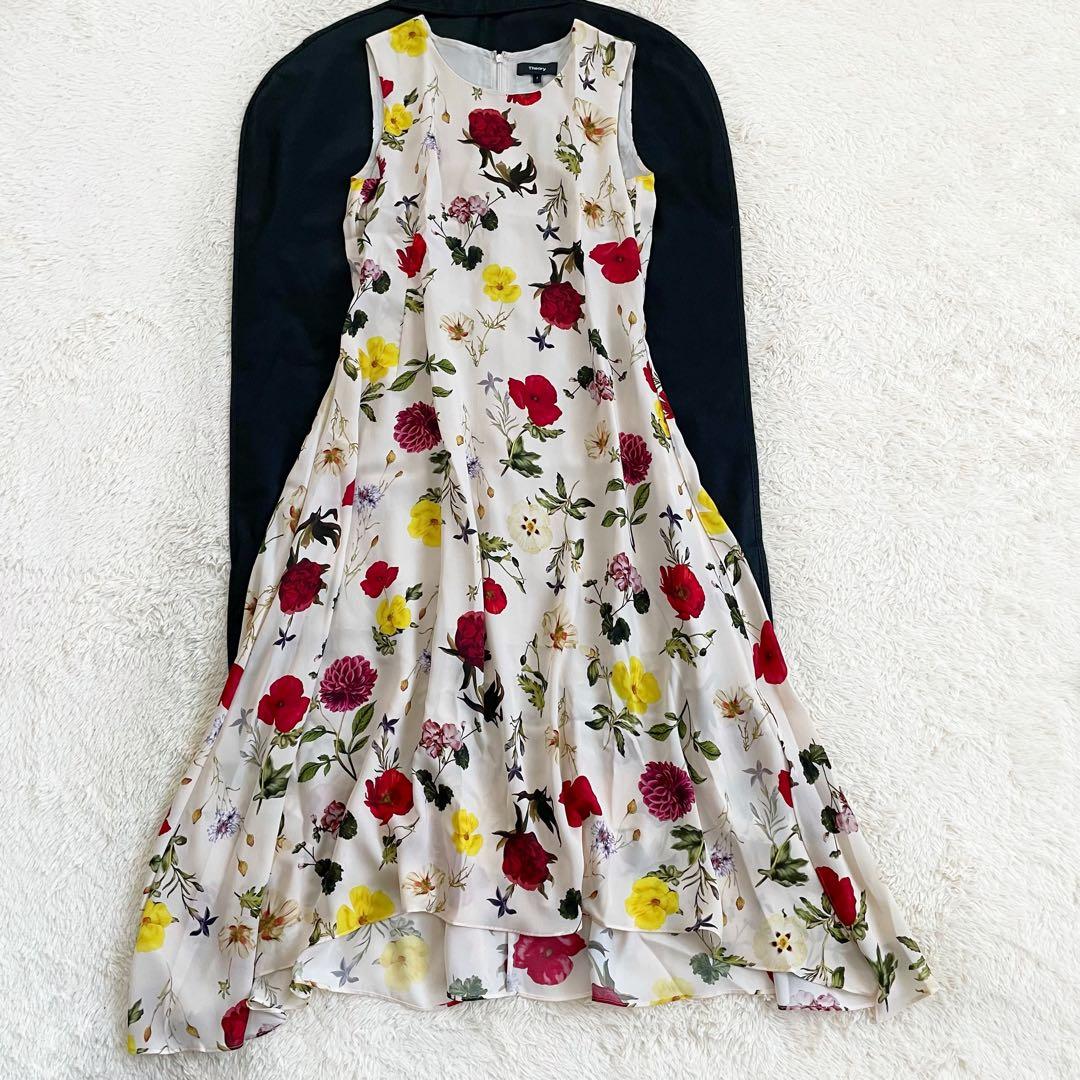 美品　セオリー　フラワープリントワンピース イレギュラーヘム 花柄　ボタニカル