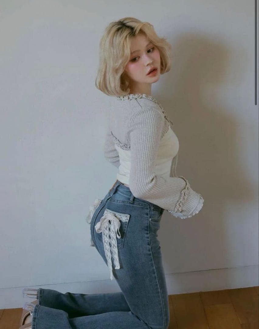 新品タグ付き andmary Lacey ribbon denim S