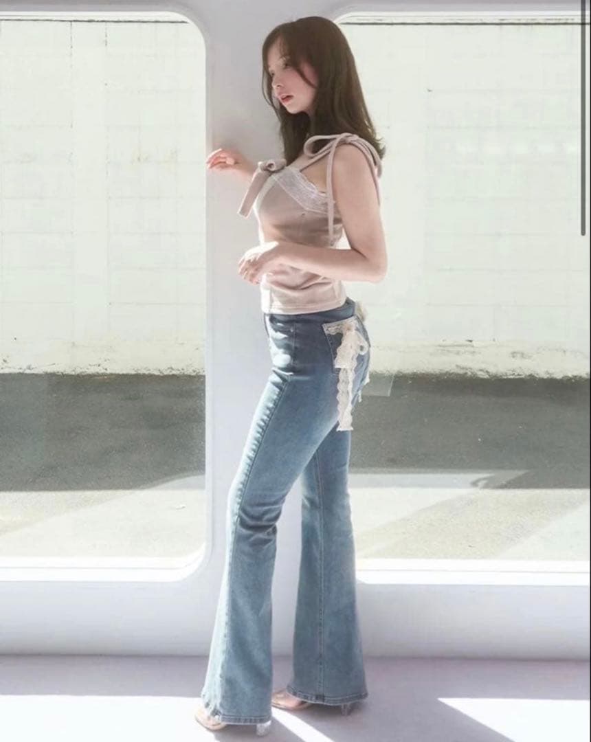 新品タグ付き andmary Lacey ribbon denim S