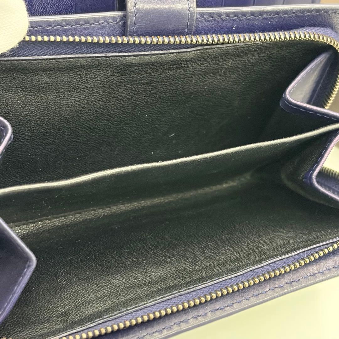 美品！BOTTEGA VENETA☆イントレチャート ２つ折り財布 ネイビー！