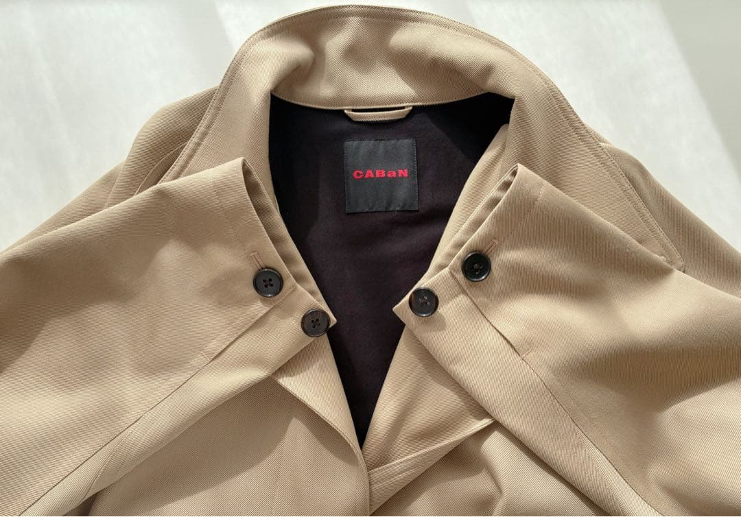 名品 定価11万 CABaN ウールギャバジン スタンドカラーコート ベージュS