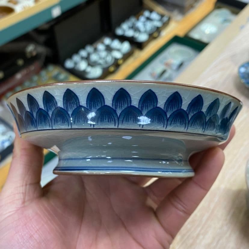 陶泥 青花陶磁蓋碗 愛蓮茶杯 壺承 茶碗 煎茶器 未使用品