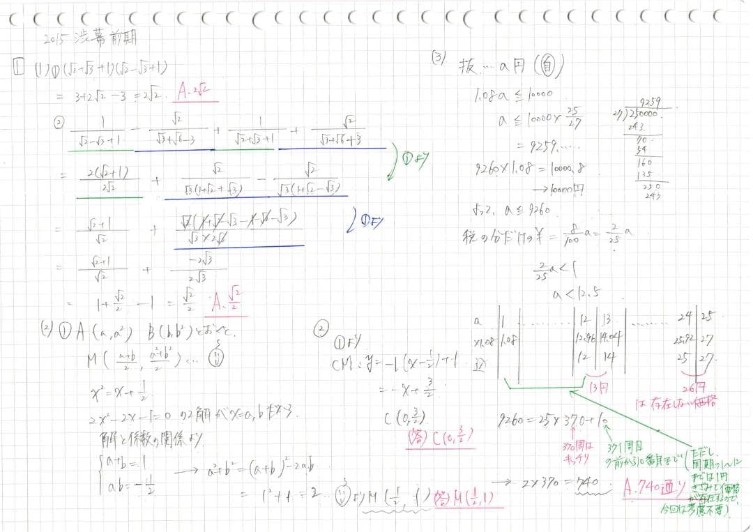 今だけ3割引 塾講師オリジナル数学解説 渋幕 高校入試 過去問 2009-16