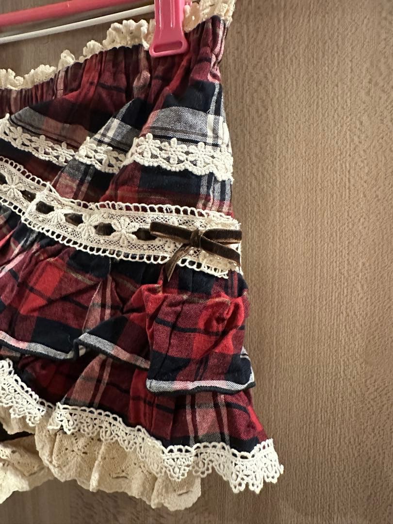 〖当時品〗LIZLISA フリル付き赤黒チェックミニスカート キュロット