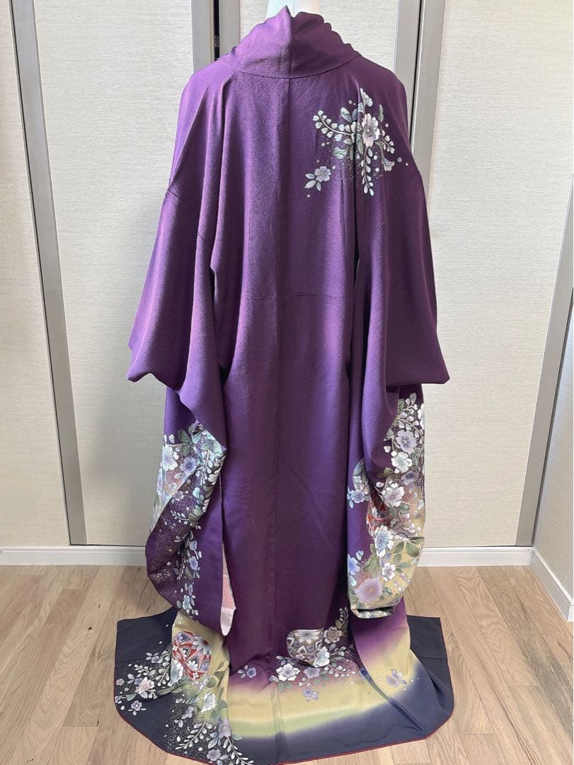 正絹　振袖　裄67 S M 辻ヶ花　紫　手毬　菊