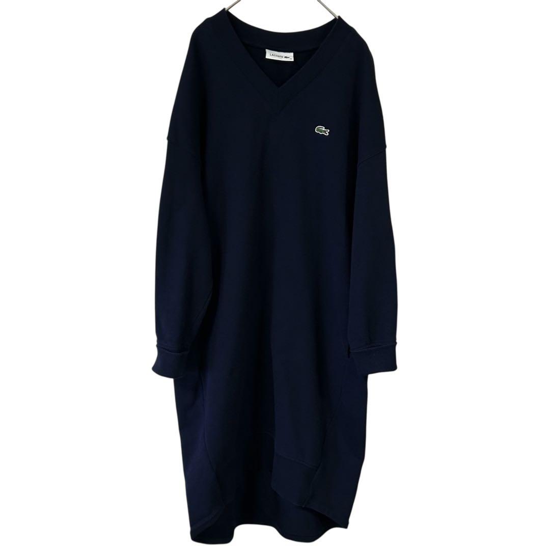 LACOSTE Vネックスウェットワンピース　ネイビー　36