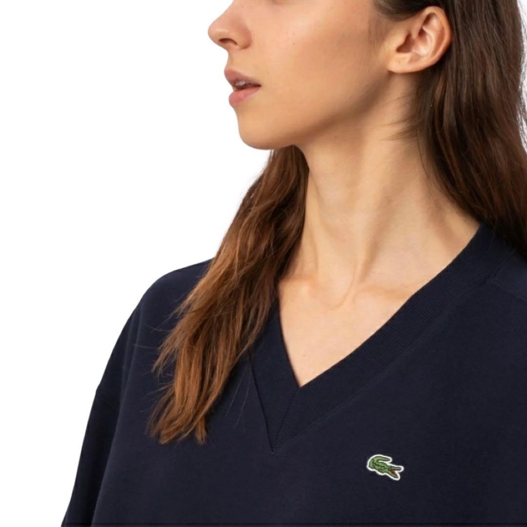 LACOSTE Vネックスウェットワンピース　ネイビー　36
