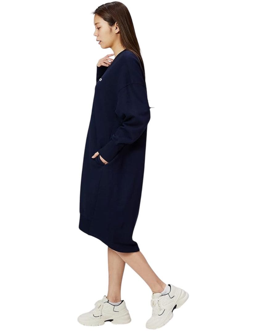 LACOSTE Vネックスウェットワンピース　ネイビー　36