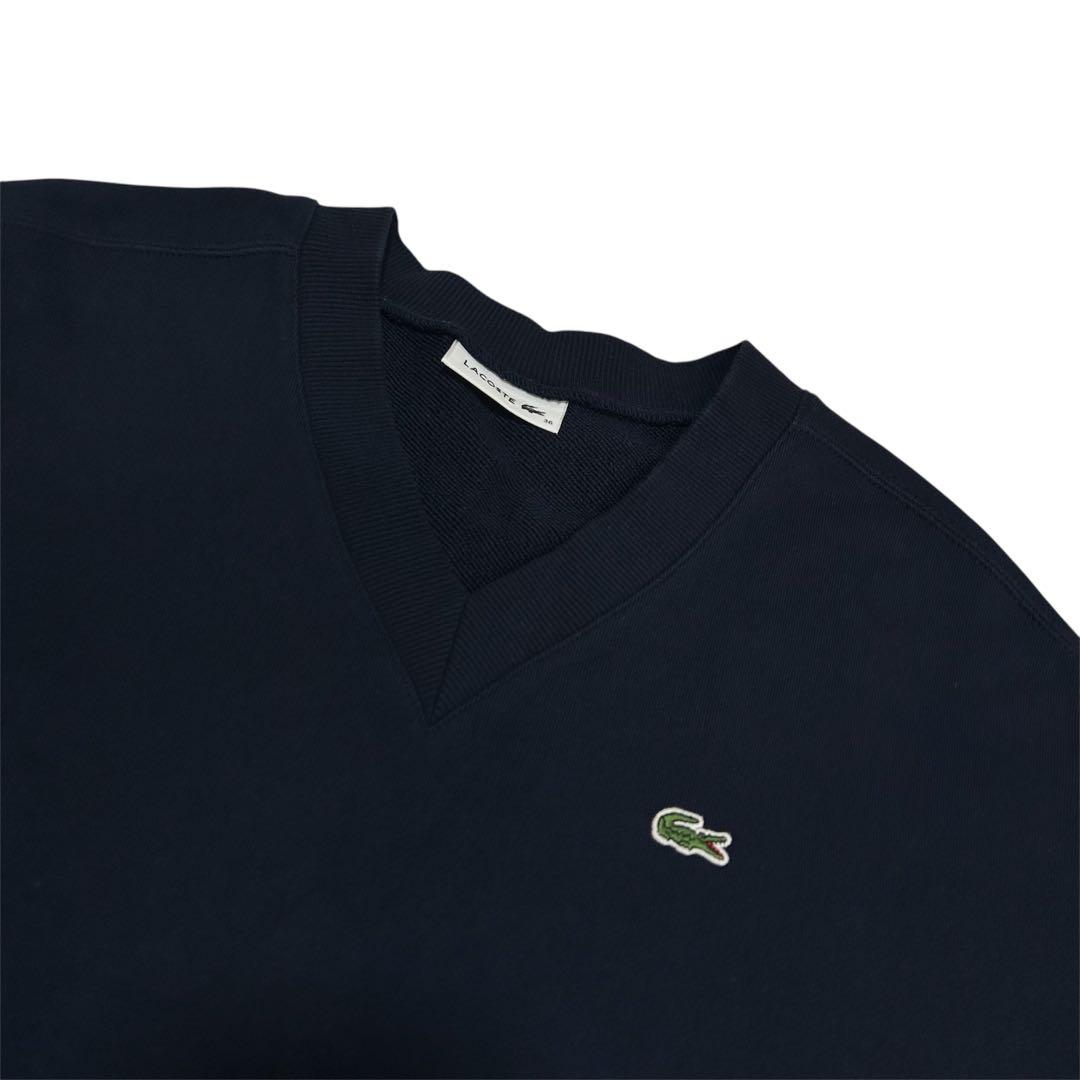 LACOSTE Vネックスウェットワンピース　ネイビー　36