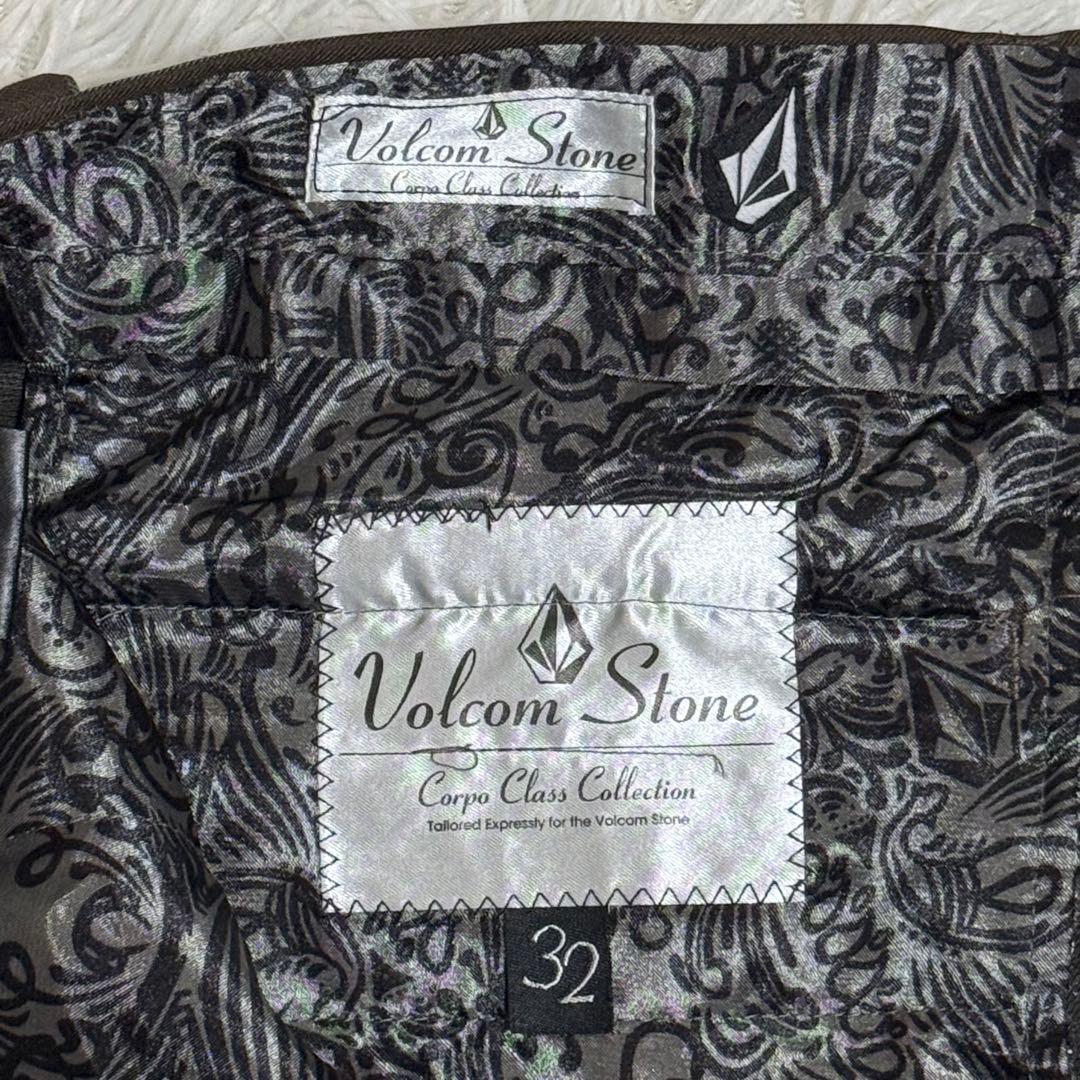 希少品　VOLCOM　セットアップ　スーツ　ストライプ　裏地総柄　ビジカジ　刺繍