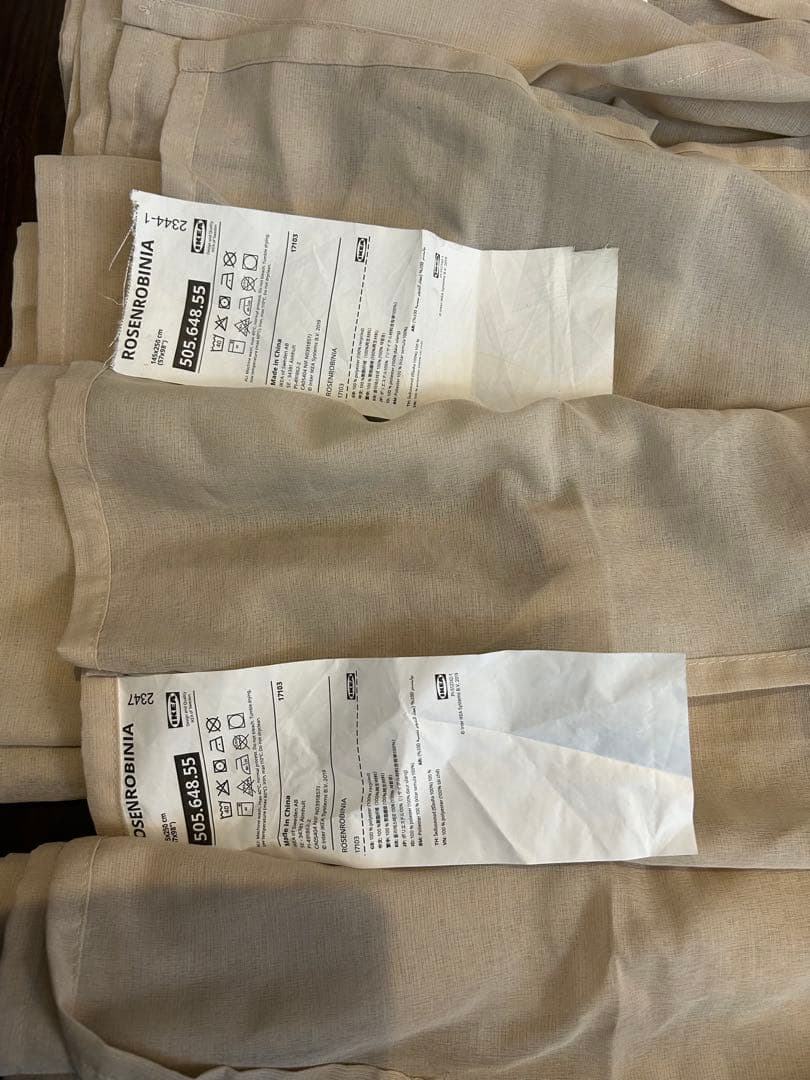 【IKEA】ROSENROBINIAレースカーテン1組×2,ベージュ,フック付き