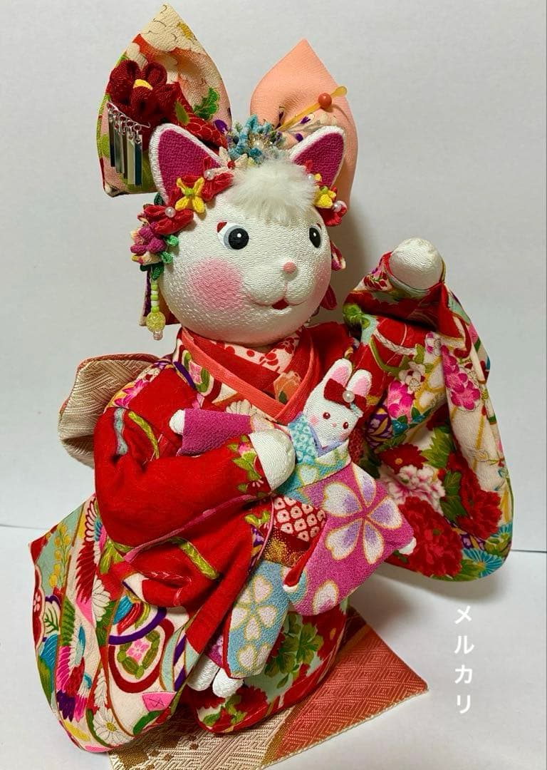 【ねこの創作人形】ちりめん細工　縮緬細工　招き猫　まねき猫　和風猫