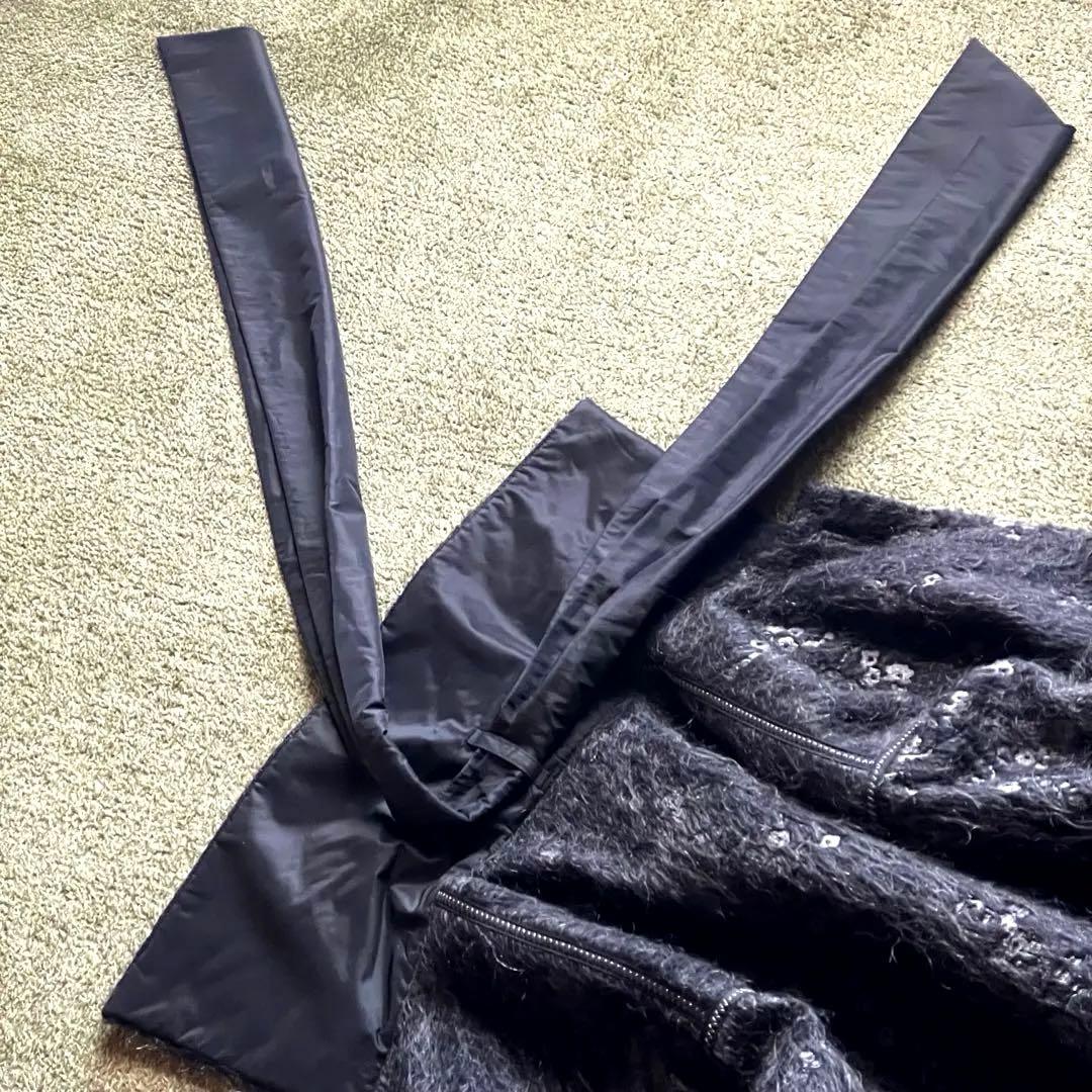 【良品】ヒロココシノ 比翼仕立てロングコート ブラックグレー花模様入り 9号