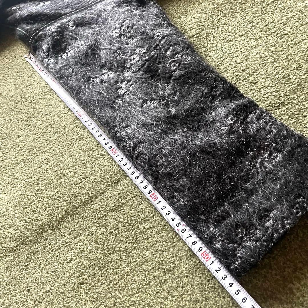 【良品】ヒロココシノ 比翼仕立てロングコート ブラックグレー花模様入り 9号