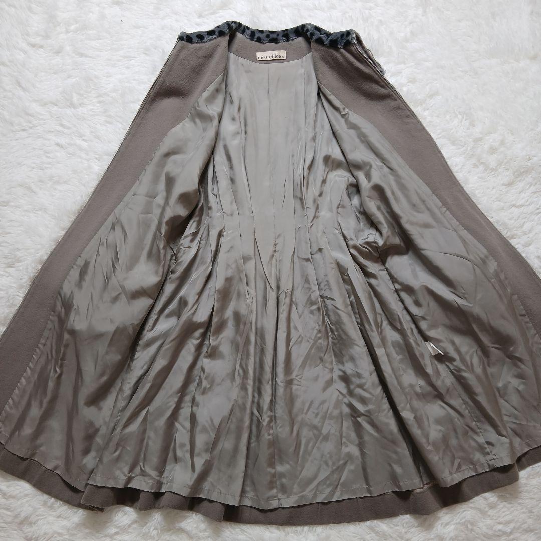 美品 ミスクロエ ヒョウ柄 ベルト付 Aライン ウールコート グレージュLサイズ